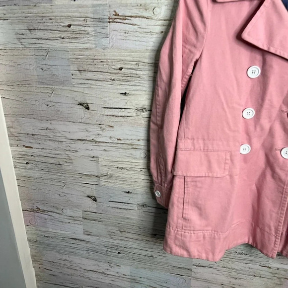 J crew pink trench coat white buttons size 0 jacket - Picture 2 of 11